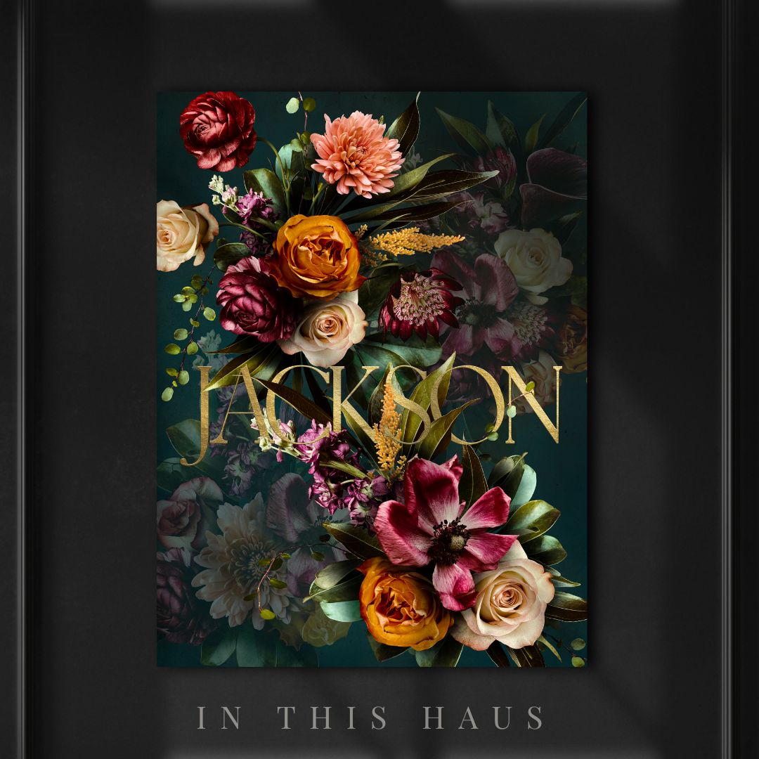 Jackson Personalized Floral Canvas with vibrant blooms and custom family name.