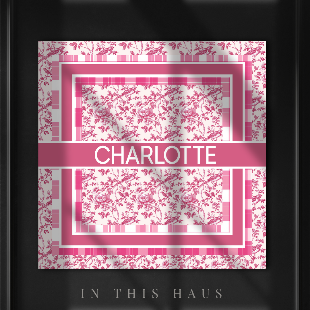 Personalized Pink Toile and Plaid Canvas | Elegant Vintage Name Sign