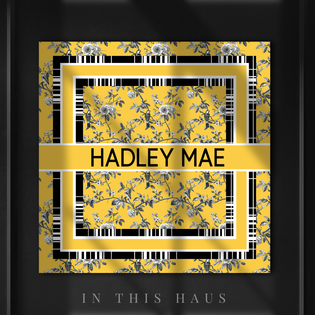 Hadley Mae Yellow Toile Canvas featuring custom name on a bold floral and bird design
