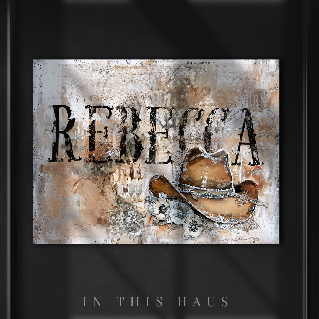 Personalized Name Western Canvas | Rebecca Rustic Cowgirl Hat Design