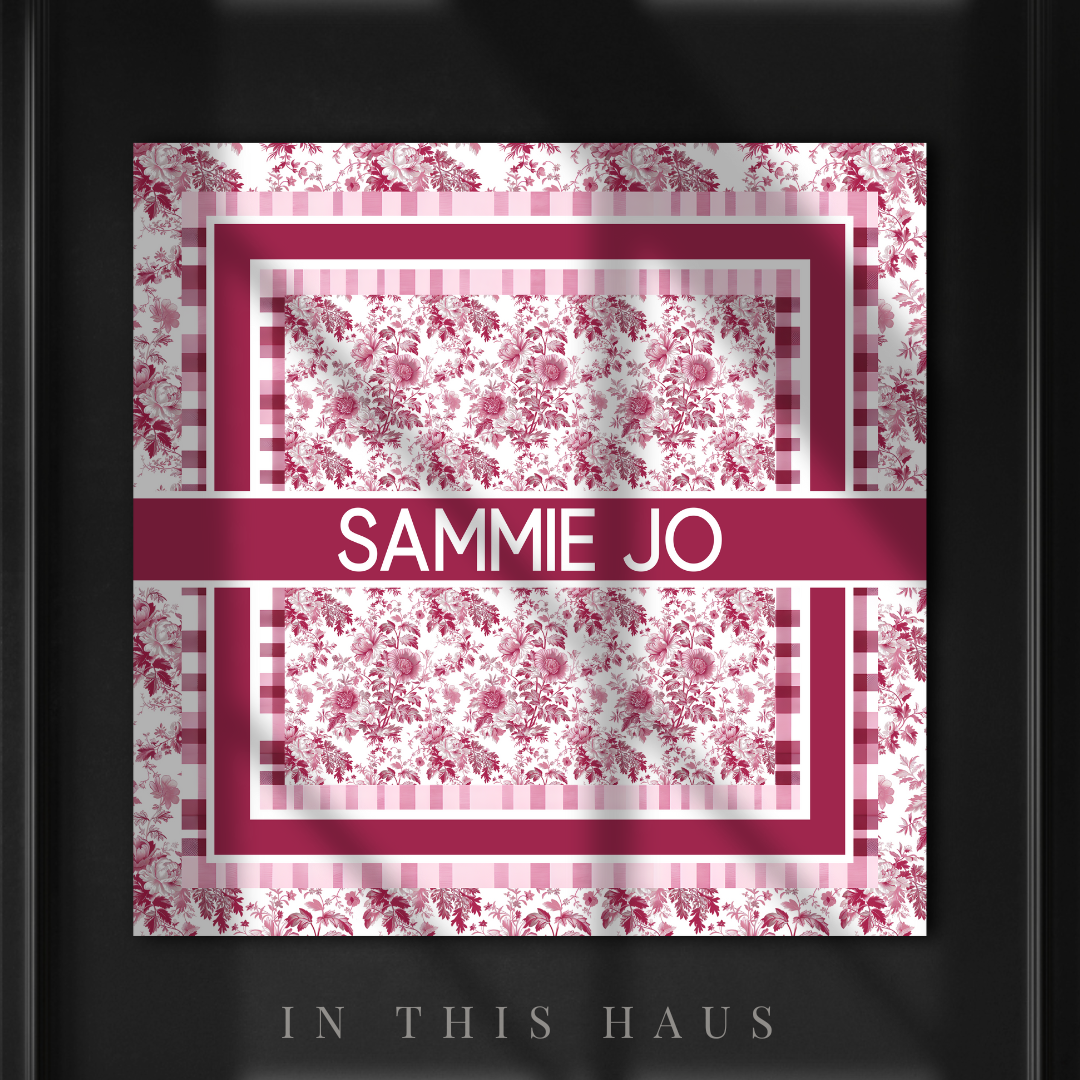 Side view of the 1.25-inch deep frame on the Pink Toile Custom Canvas.