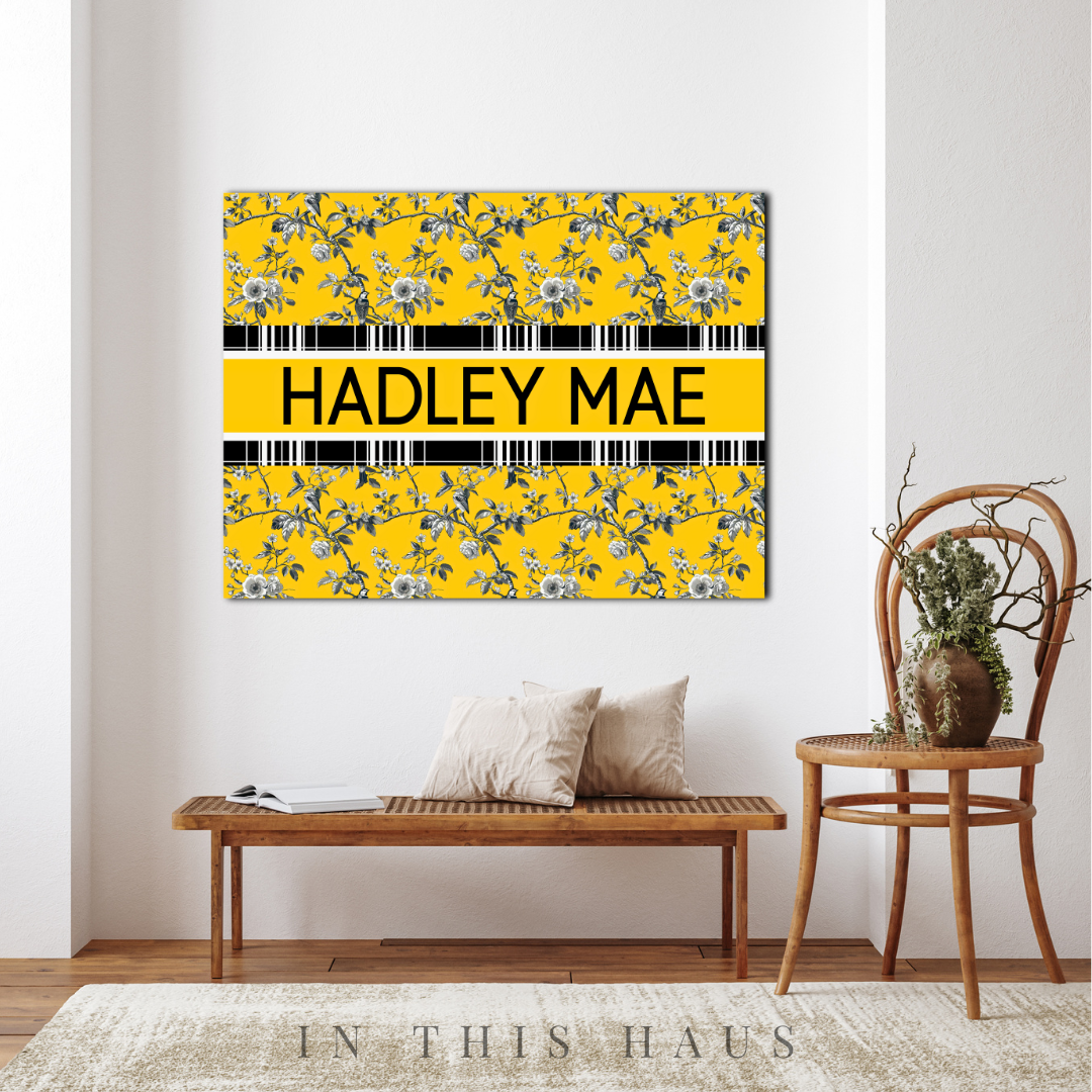 Entryway decor featuring the Yellow Toile Canvas for a welcoming, stylish aesthetic.