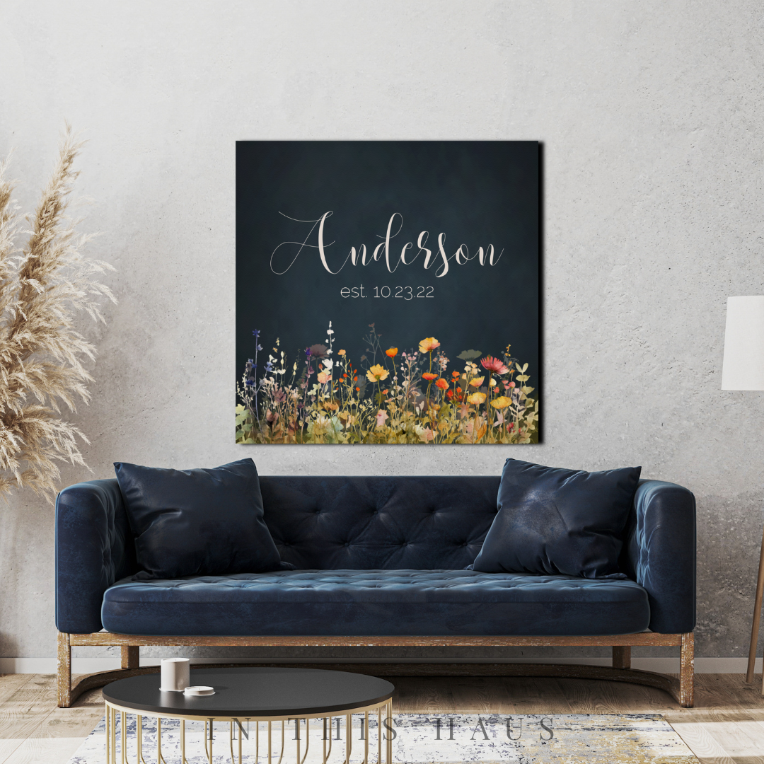 Last Name Sign for Home - Personalized Anderson Wildflower Canvas