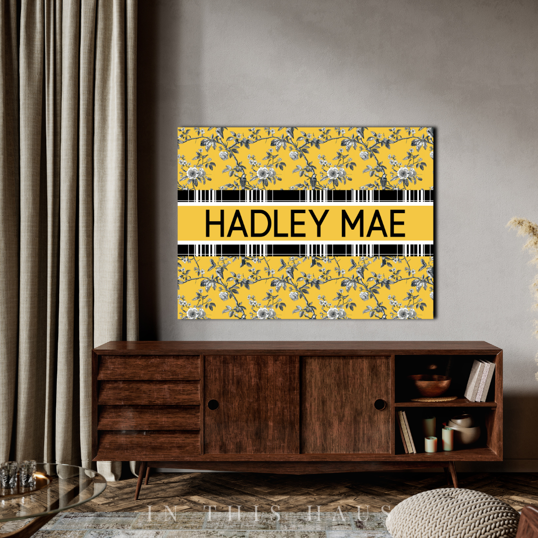 Yellow Toile Canvas - Hadley Mae Personalized Floral Wall Art