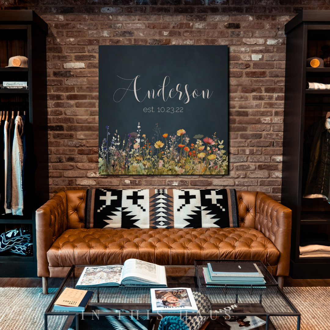 Last Name Sign for Home - Personalized Anderson Wildflower Canvas