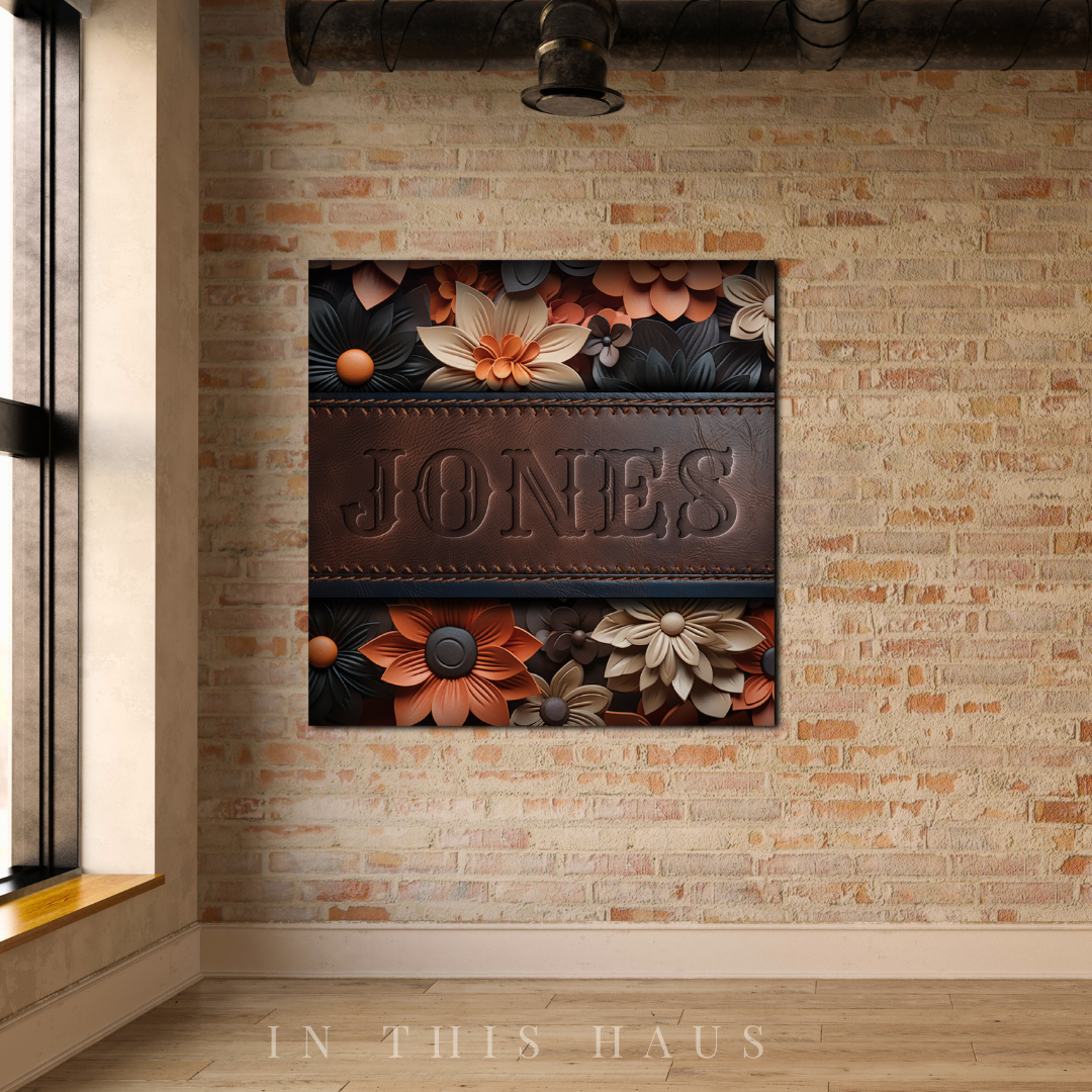 Custom Faux Leather Canvas | Jones Engraved Floral Design