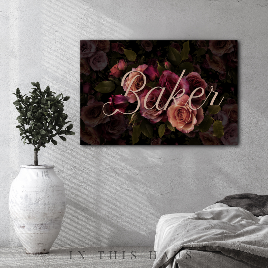 Personalized Last Name Sign | Elegant Floral Canvas
