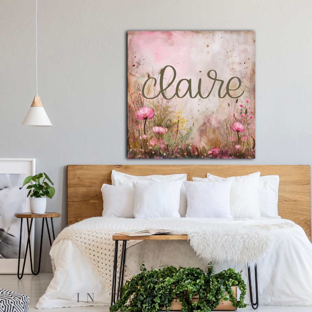 Watercolor Name Canvas | Personalized Botanical Art