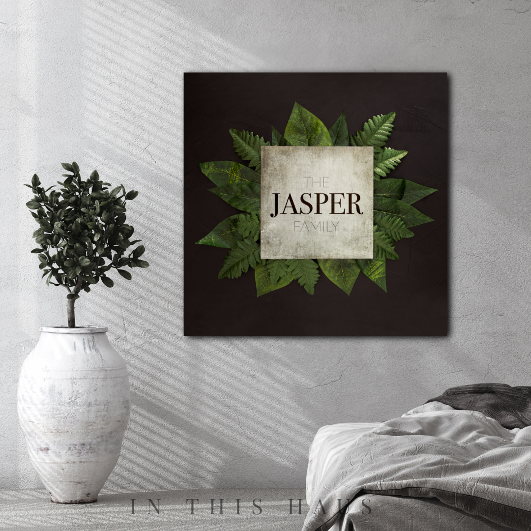 Side view showcasing the 1.25-inch depth and polished edges of the Personalized Greenery Canvas.