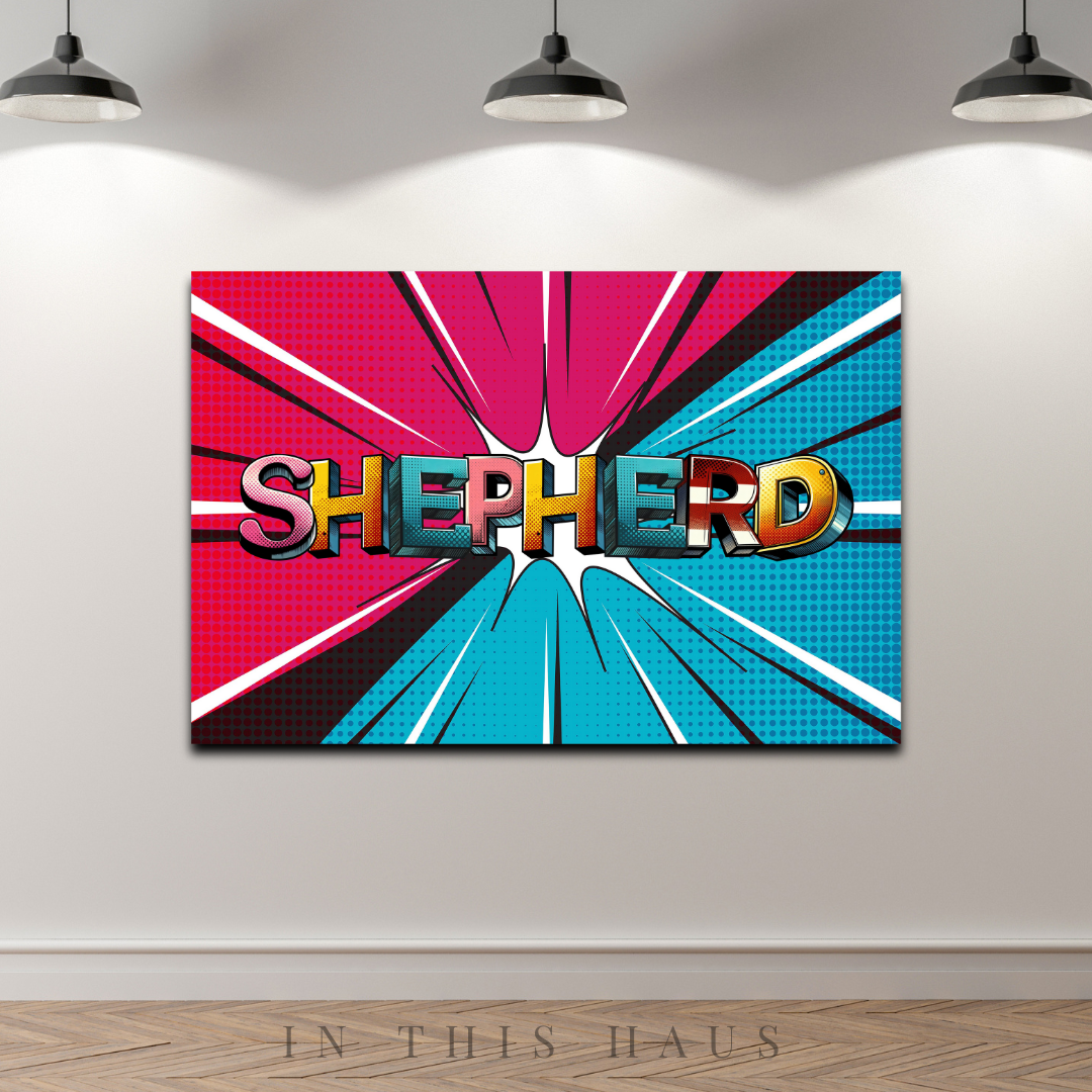 Bold and colorful superhero-inspired name sign for kids' rooms.