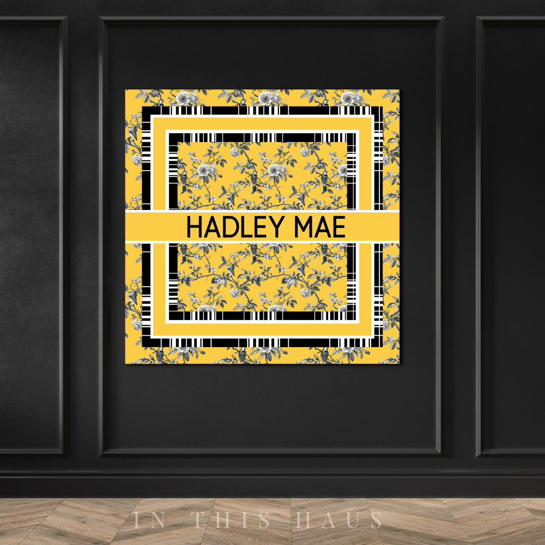 Side view of the 1.25-inch deep frame on the Yellow Toile Custom Canvas.