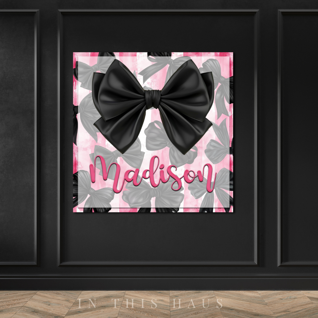 Black Personalized Bow Canvas | Custom Madison Name Wall Art