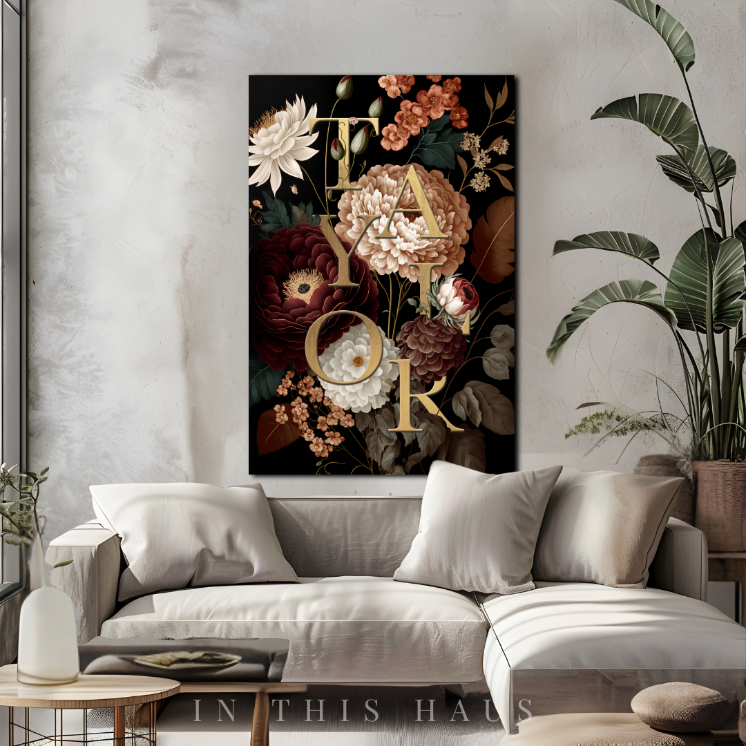 Side view of a personalized floral canvas with high-quality print and gallery-wrapped edges.
