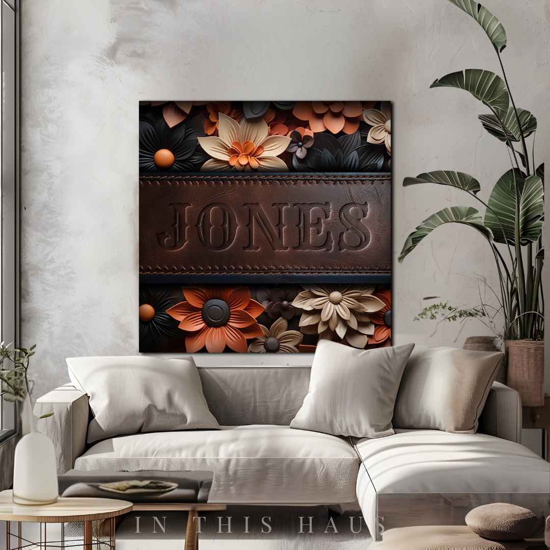 Custom Faux Leather Canvas | Jones Engraved Floral Design