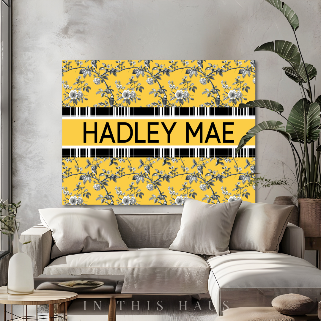 Side view showcasing the 1.25-inch depth and polished edges of the Yellow Toile Canvas.