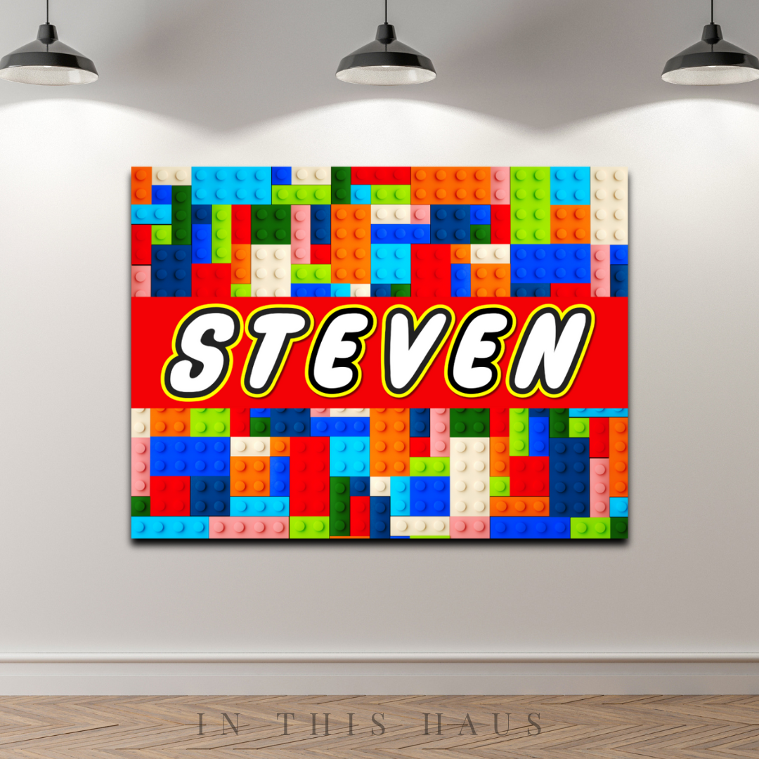 Gift-ready packaging for the Steven Personalized Brick Wall Art, perfect for birthdays or LEGO fans.