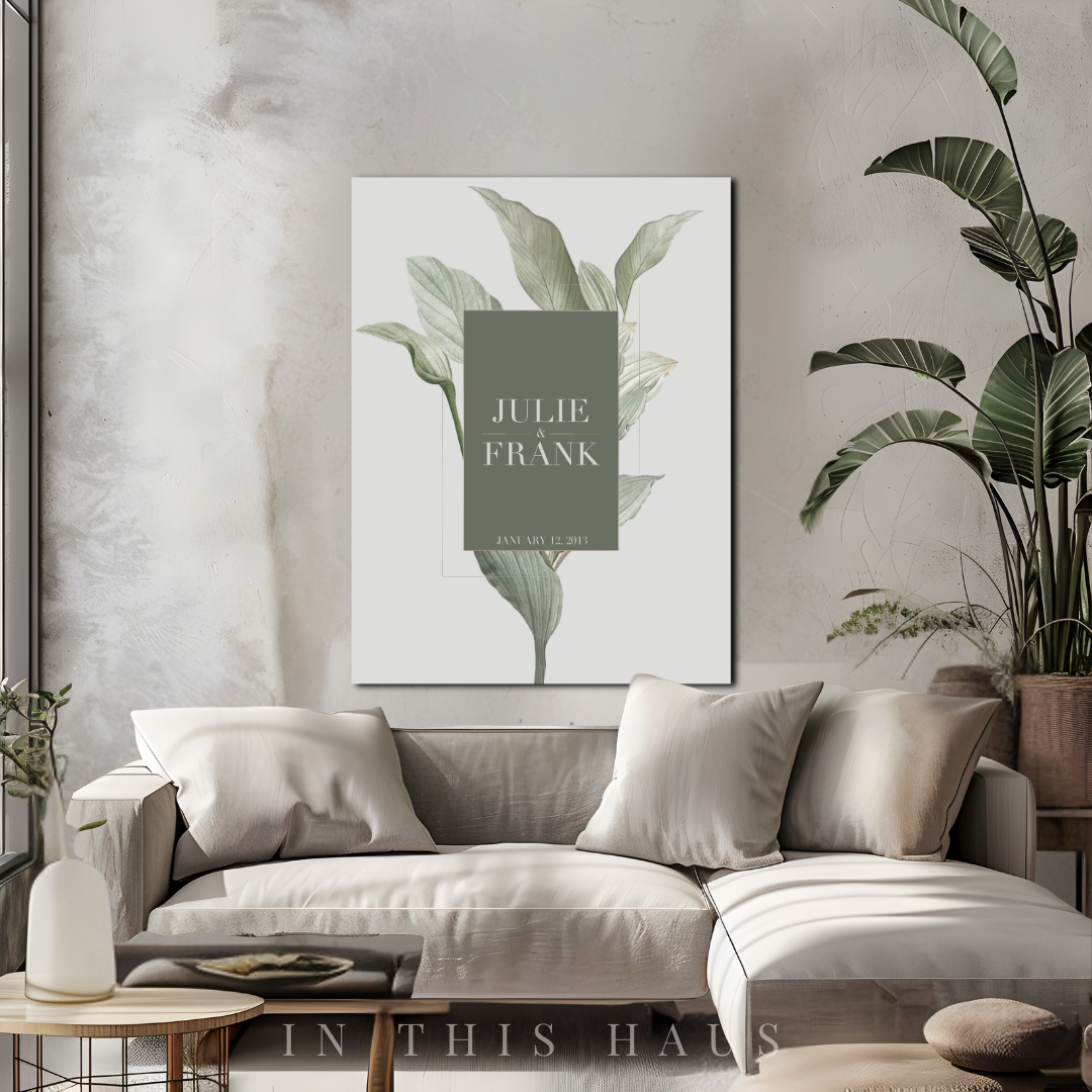 Bedroom decor featuring the Evelyn Name Canvas as a centerpiece for personalized elegance.