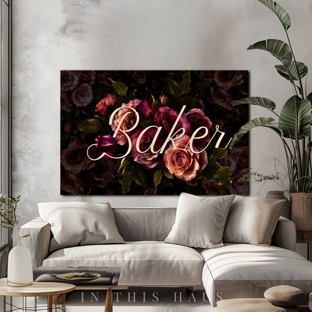 Personalized Last Name Sign | Elegant Floral Canvas