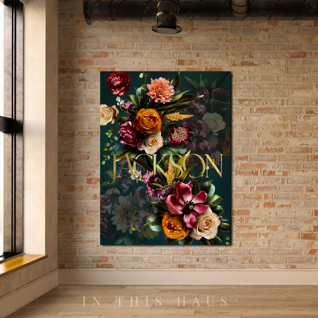 Living room styled with the Jackson Floral Canvas as a stunning focal point.
