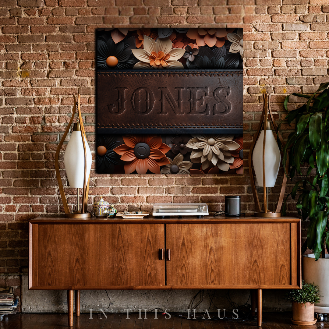 Custom Faux Leather Canvas | Jones Engraved Floral Design