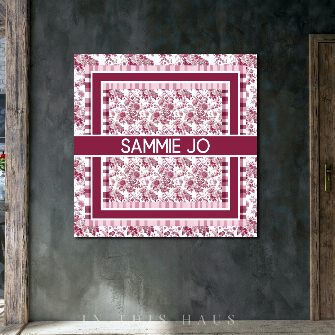 Bedroom decor featuring the Sammie Jo Canvas for a classic and personalized touch.
