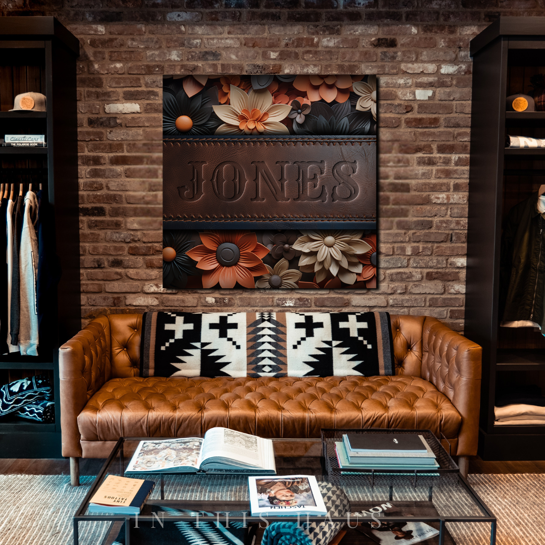 Custom Faux Leather Canvas | Jones Engraved Floral Design