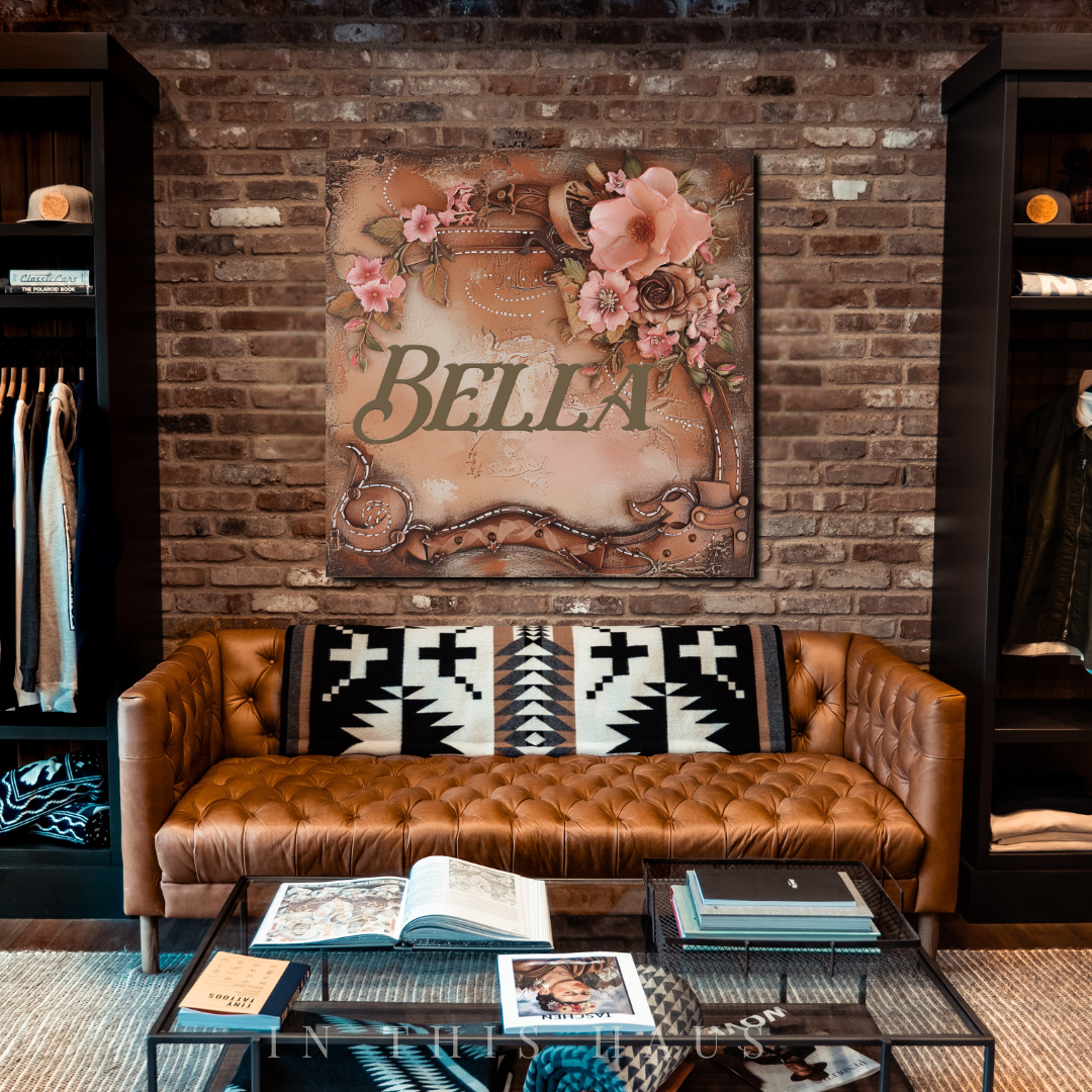 Bedroom decor featuring the Bella Western Canvas for a warm and personalized touch.