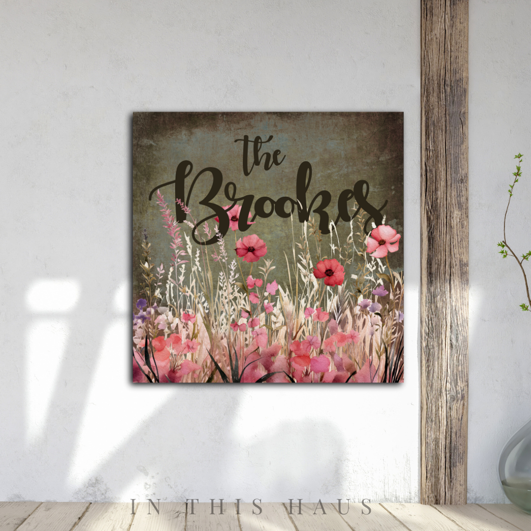 Entryway styled with the Personalized Floral Wall Art Canvas for a warm welcome."