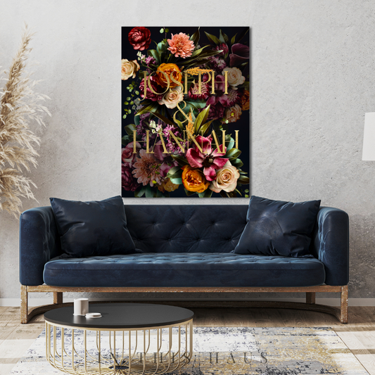 Personalized Wedding Couple Sign | Elegant Floral Wall Art