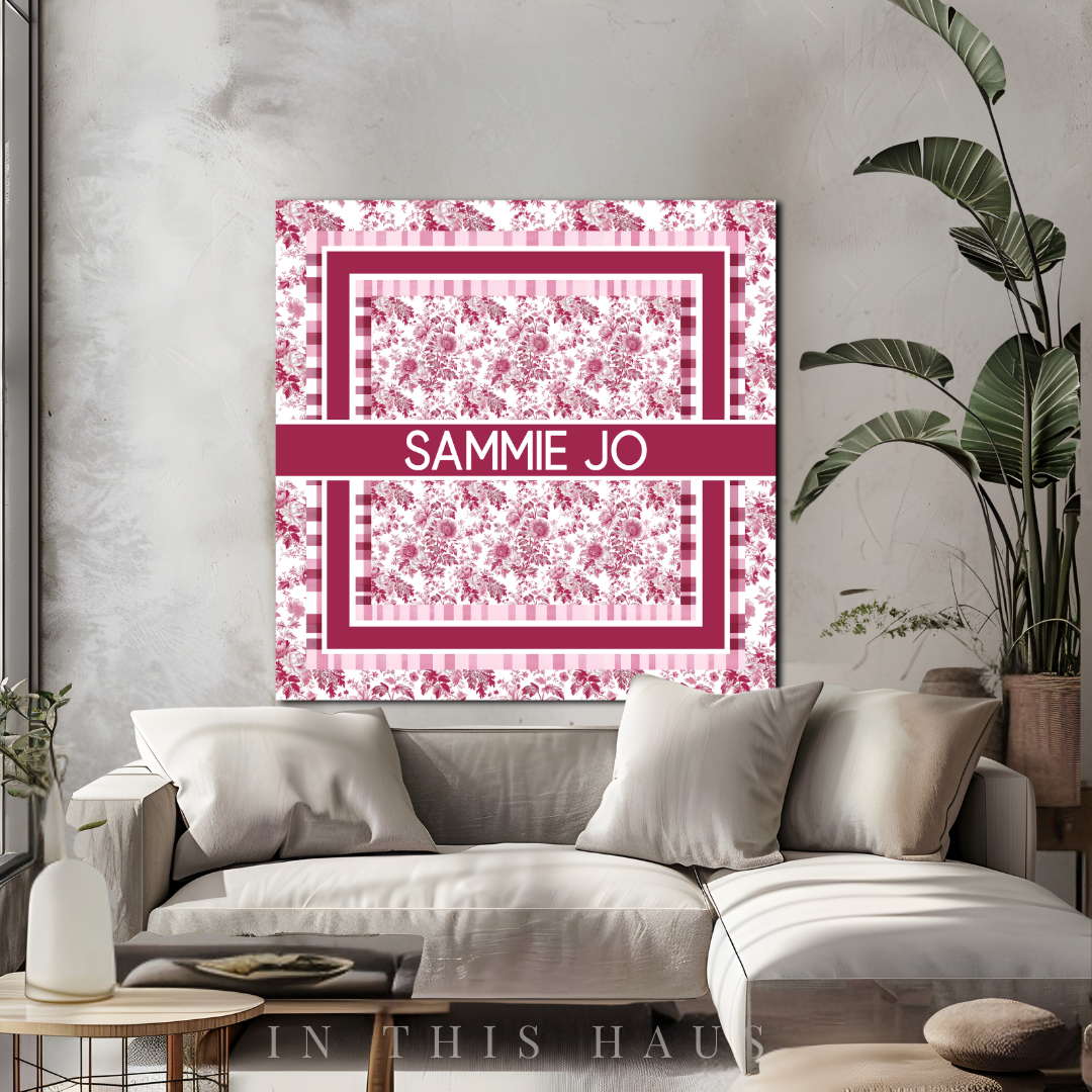 Living room featuring the Pink Toile Canvas adding timeless elegance to the space.