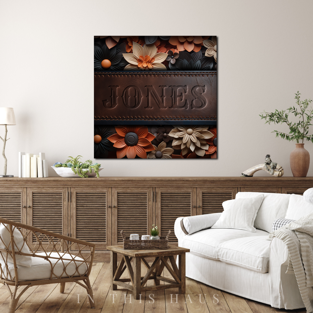 Custom Faux Leather Canvas | Jones Engraved Floral Design