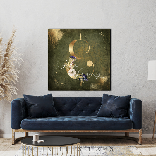 John & Nancy Fall Word Art Canvas featuring rich green and gold tones with floral accents.