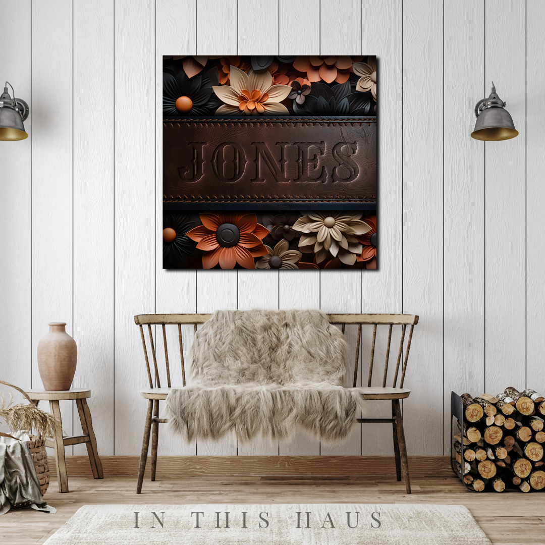 Custom Faux Leather Canvas | Jones Engraved Floral Design