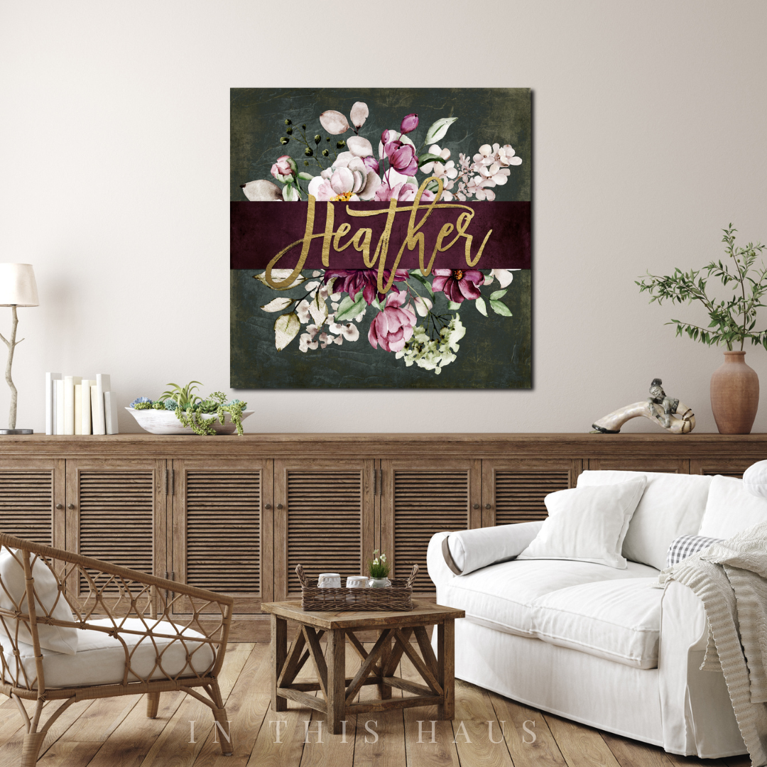 Dining room decor featuring the Heather Canvas adding charm and sophistication.