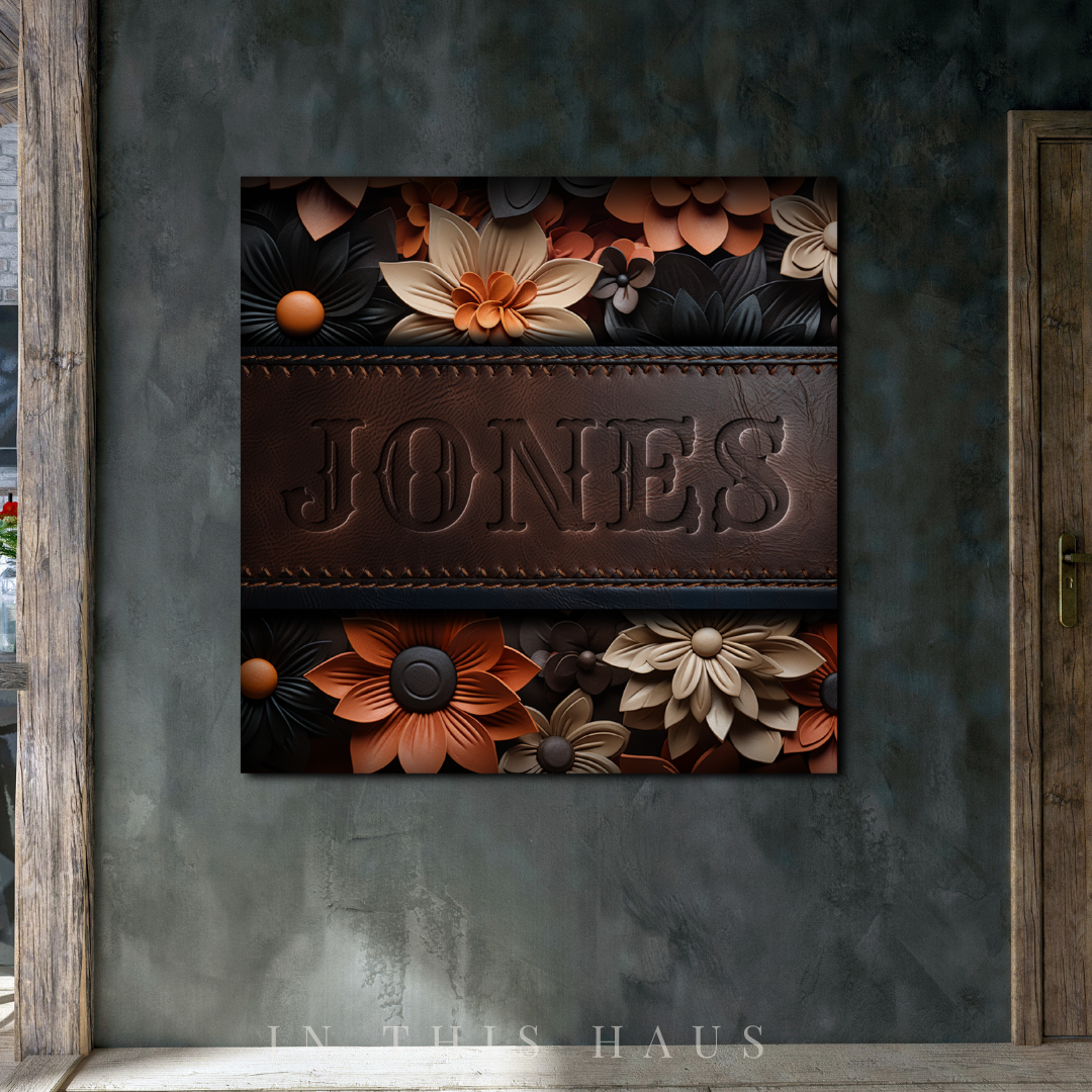 Custom Faux Leather Canvas | Jones Engraved Floral Design
