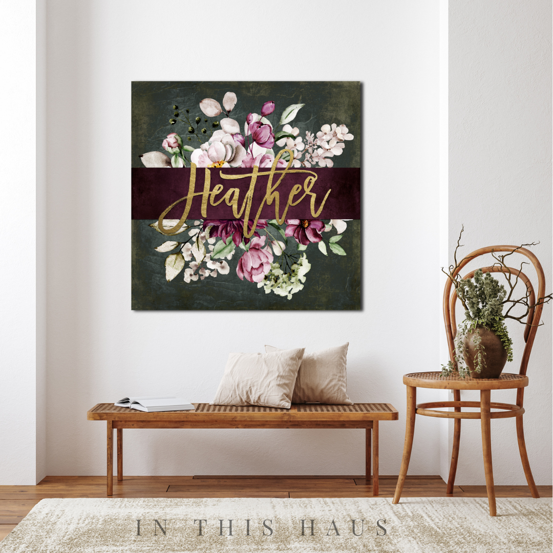 Entryway styled with the Heather Floral Wall Art Canvas for a warm and welcoming vibe