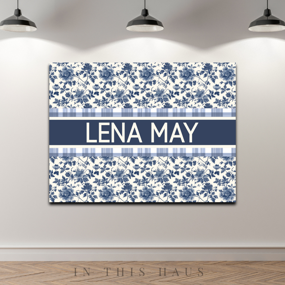 Lena May custom floral canvas with gingham design for home or gift decor