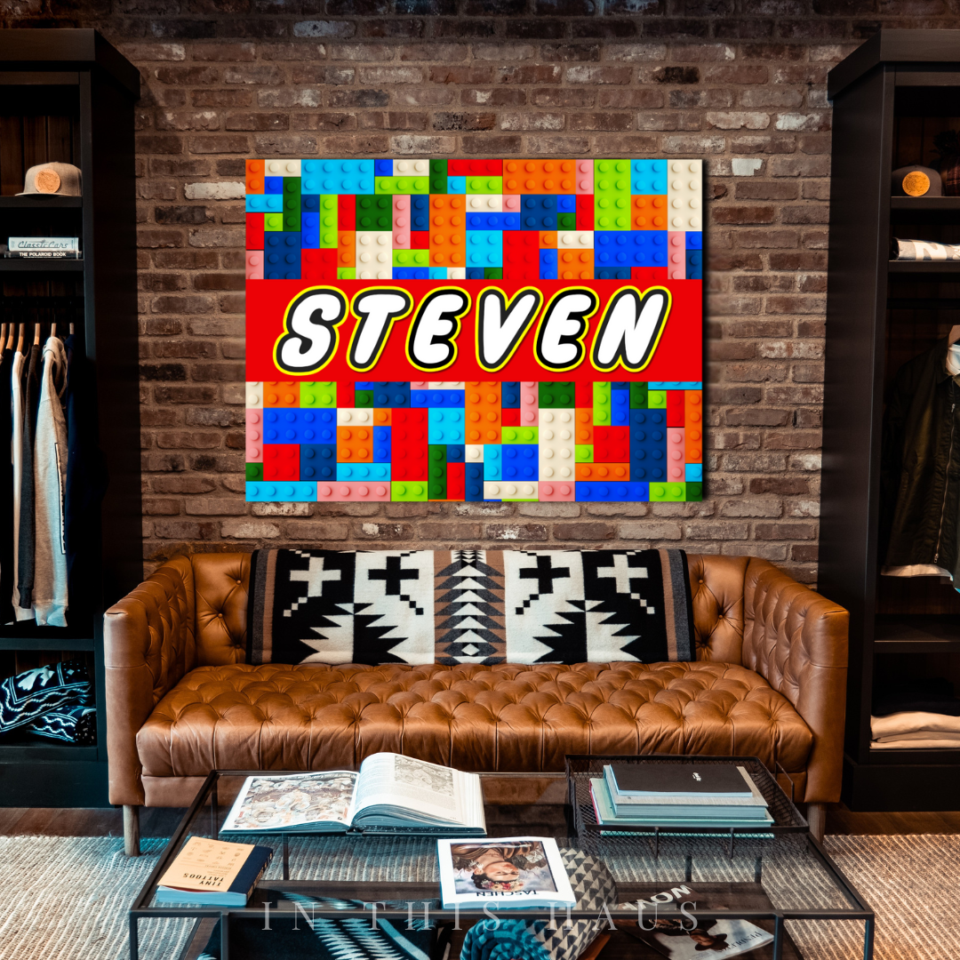 Toy room featuring the Steven Brick Wall Art, adding vibrant color and energy.