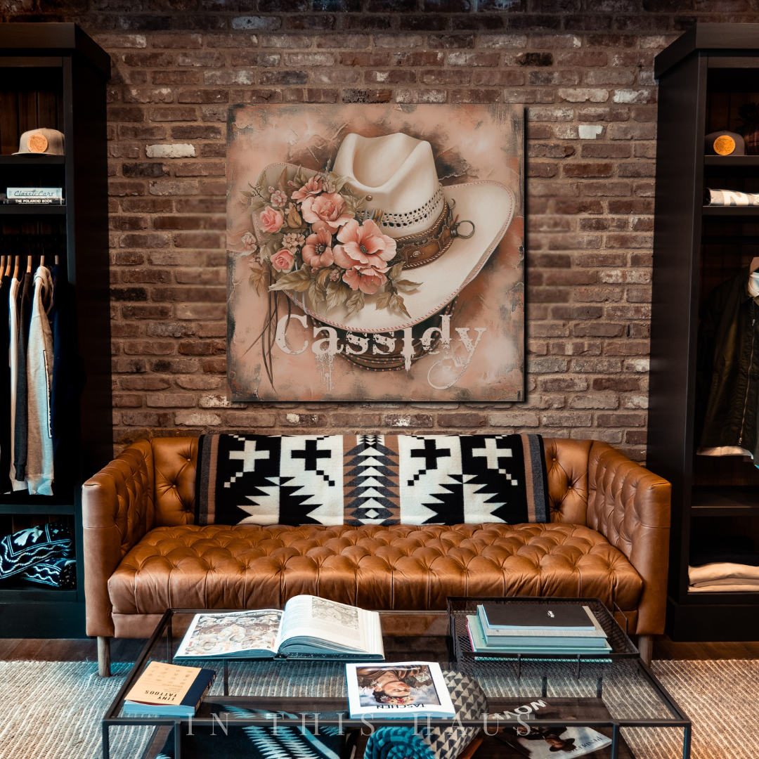 Entryway decor with the Cassidy Personalized Western Canvas for a welcoming, rustic vibe.
