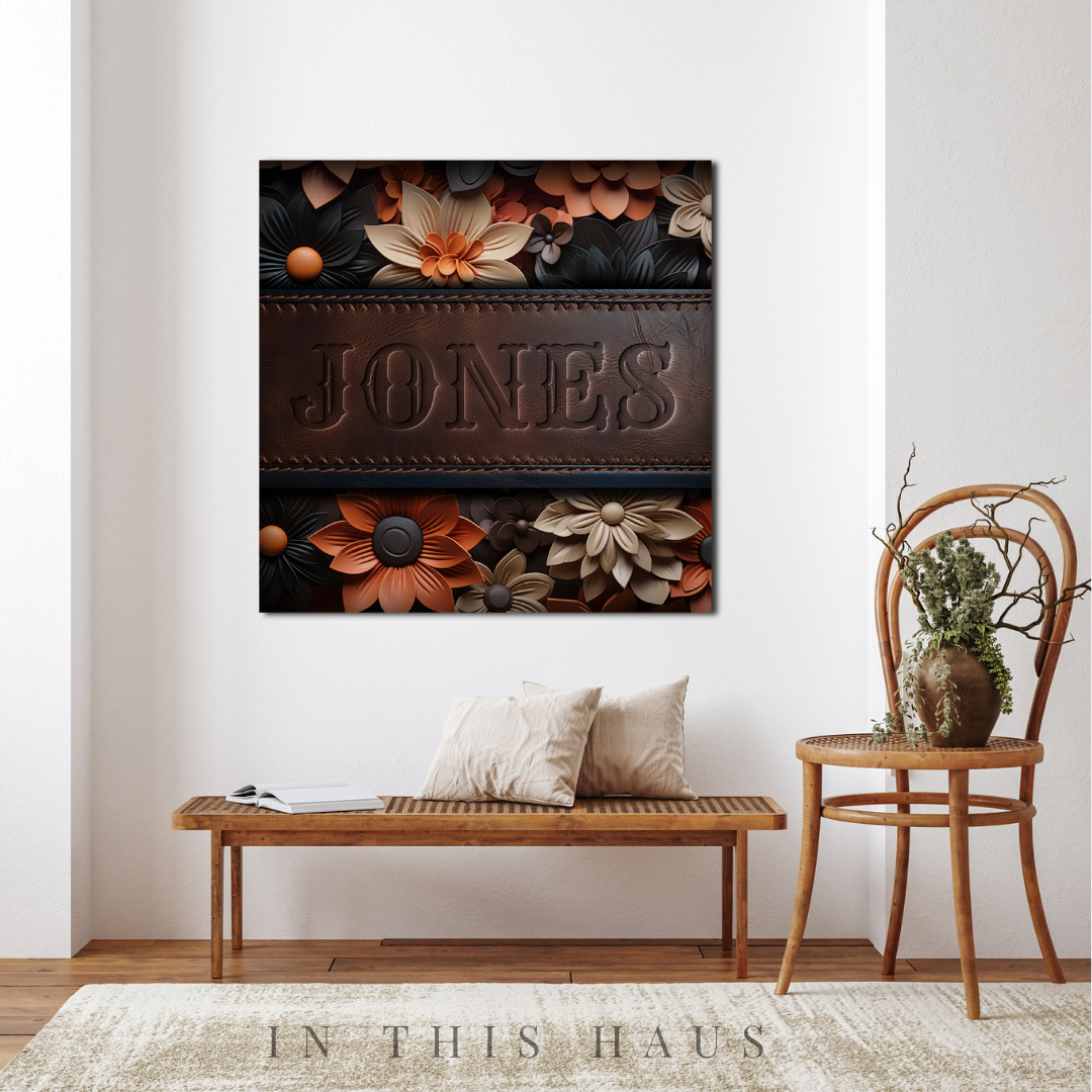 Custom Faux Leather Canvas | Jones Engraved Floral Design