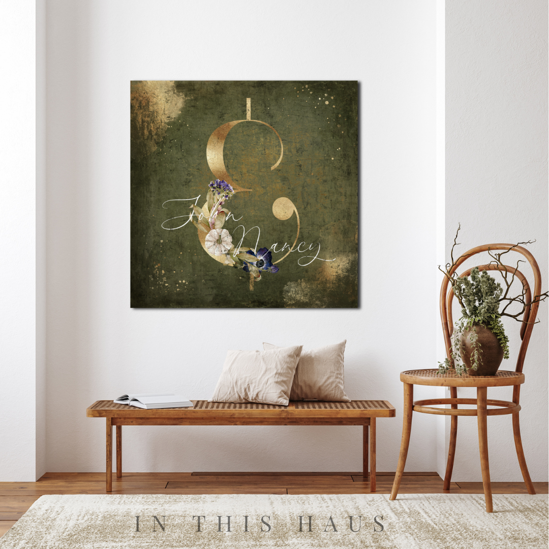 Bedroom decor paired with the John & Nancy Canvas for a cozy, romantic atmosphere.