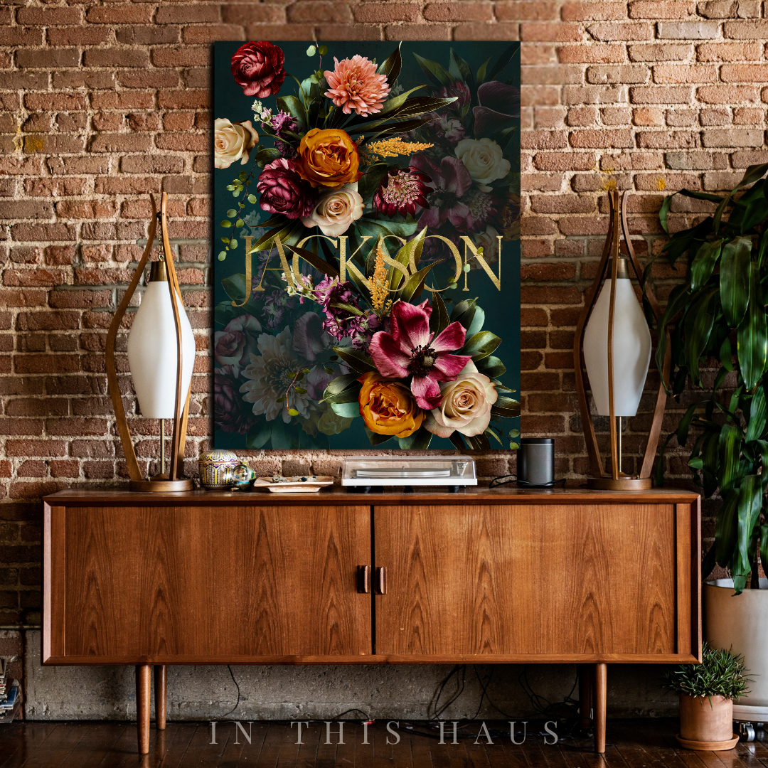 Entryway decor featuring the Jackson Canvas for a welcoming, luxurious vibe.