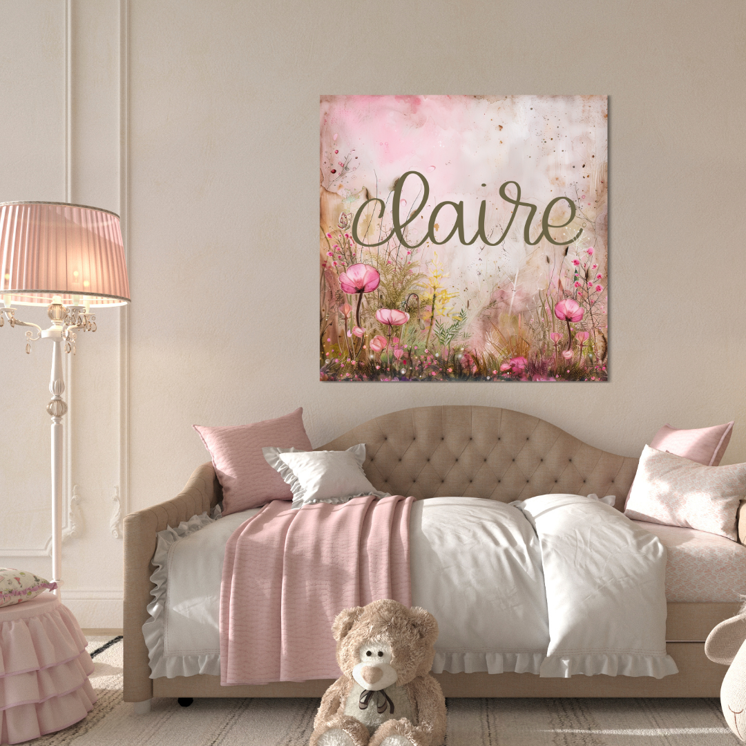 Watercolor Name Canvas | Personalized Botanical Art
