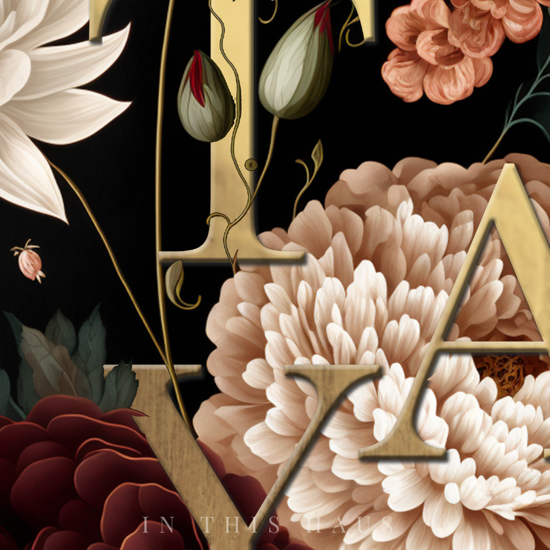 Stylish and elegant floral name sign, ideal for enhancing modern, vintage, or boho interiors.