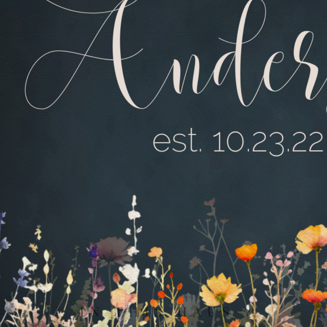 Last Name Sign for Home - Personalized Anderson Wildflower Canvas