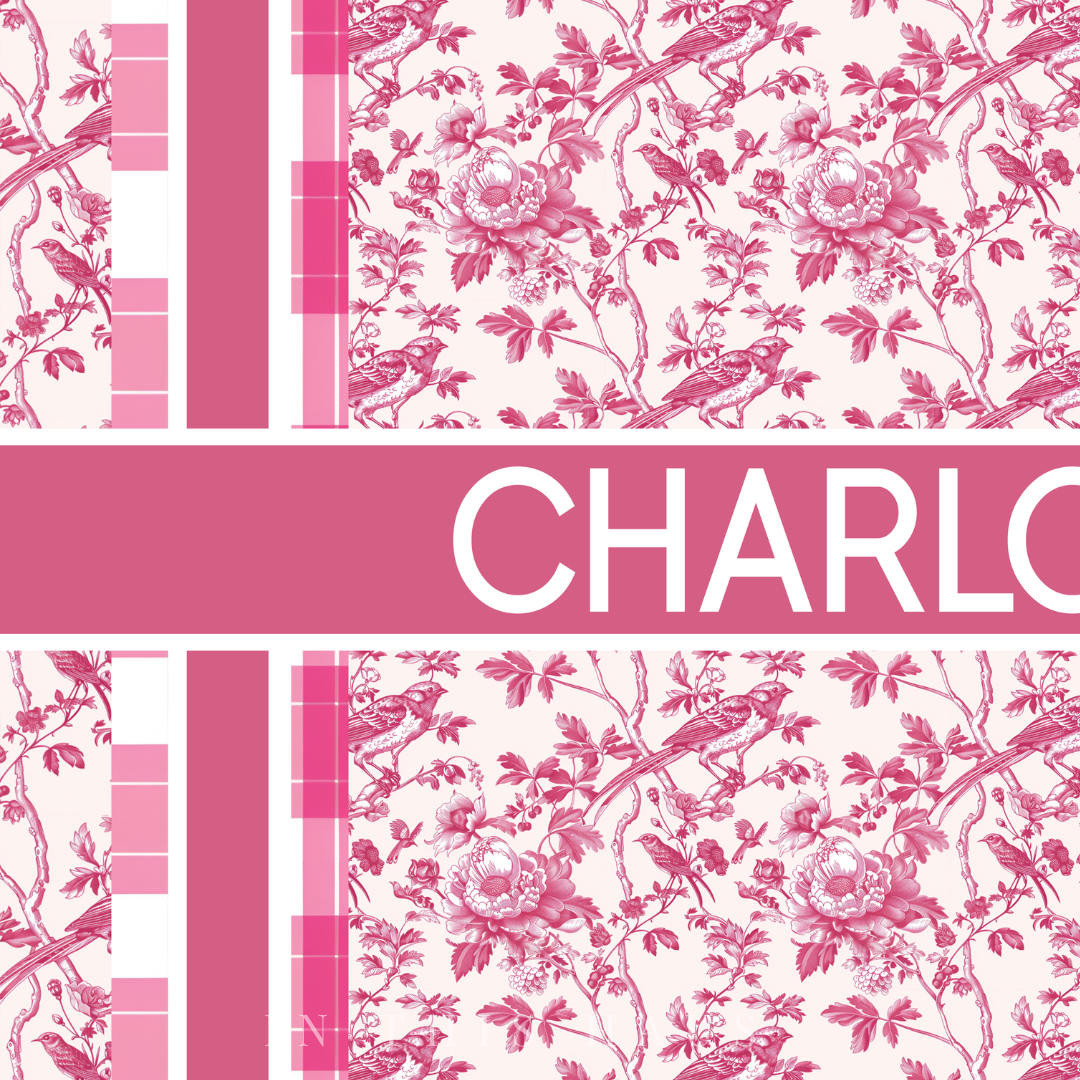 Personalized Pink Toile and Plaid Canvas | Elegant Vintage Name Sign