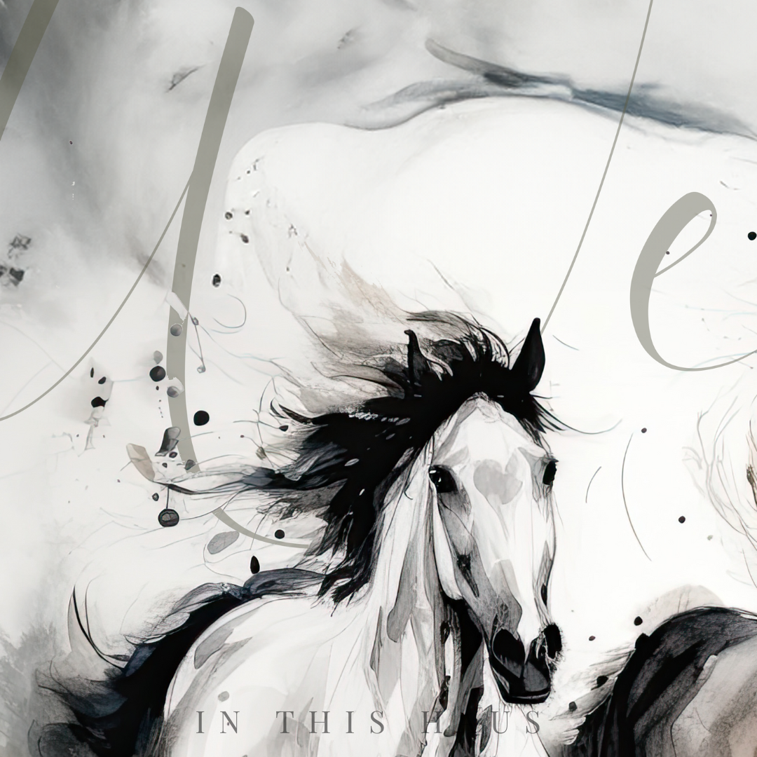 Close-up of the intricate brushstrokes and vibrant hues of the watercolor horses.