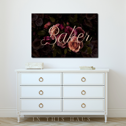 Personalized Last Name Sign | Elegant Floral Canvas