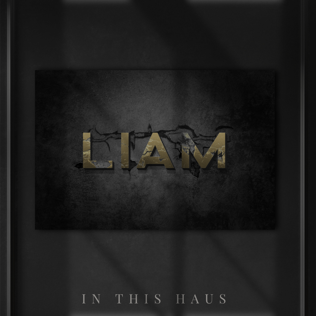 Close-up of the bold personalized name on the Liam Man Cave Canvas.