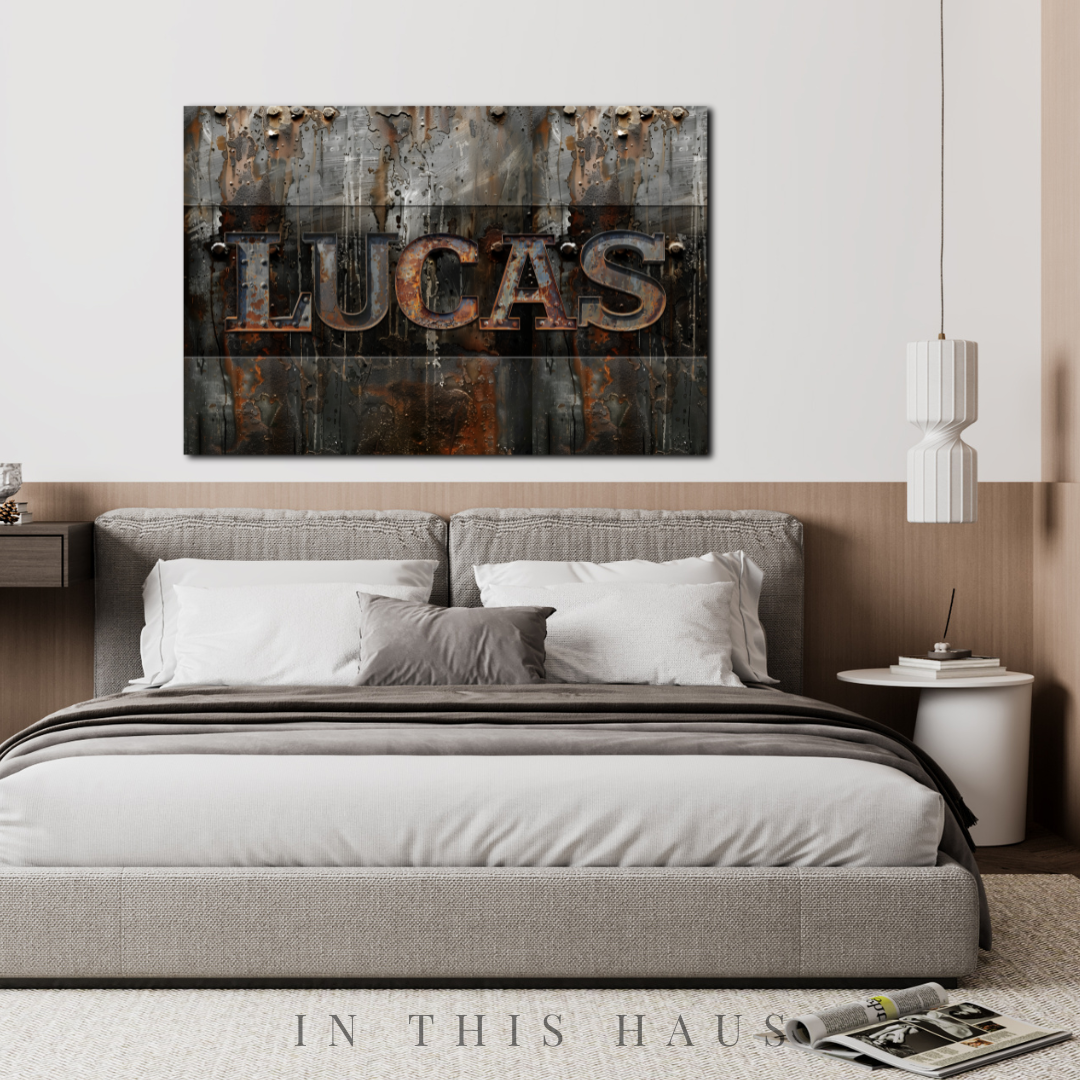 Modern loft decorated with the personalized industrial metal letters sign as a statement piece.